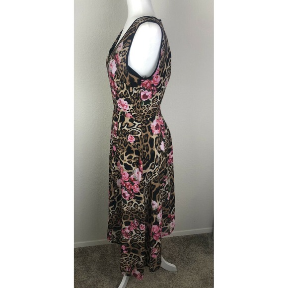 INC Womens New Brown Printed V Neck Sleeveless Midi Trapeze Dress 10 - Picture 7 of 10